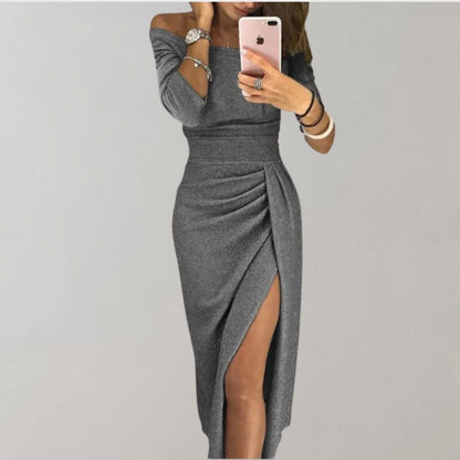 Diana Off-Shoulder Midi Kleid für Damen – Elegantes Design mit Hohem Schlitz 3