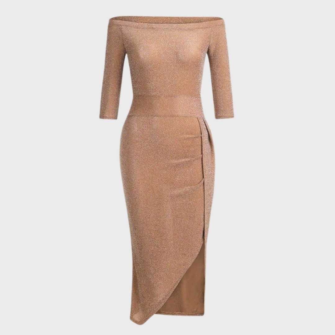 Diana Off-Shoulder Midi Kleid für Damen – Elegantes Design mit Hohem Schlitz 6