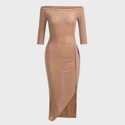 Diana Off-Shoulder Midi Kleid für Damen – Elegantes Design mit Hohem Schlitz 6