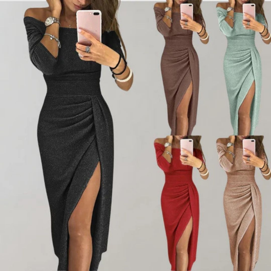 Diana Off-Shoulder Midi Kleid für Damen – Elegantes Design mit Hohem Schlitz 7