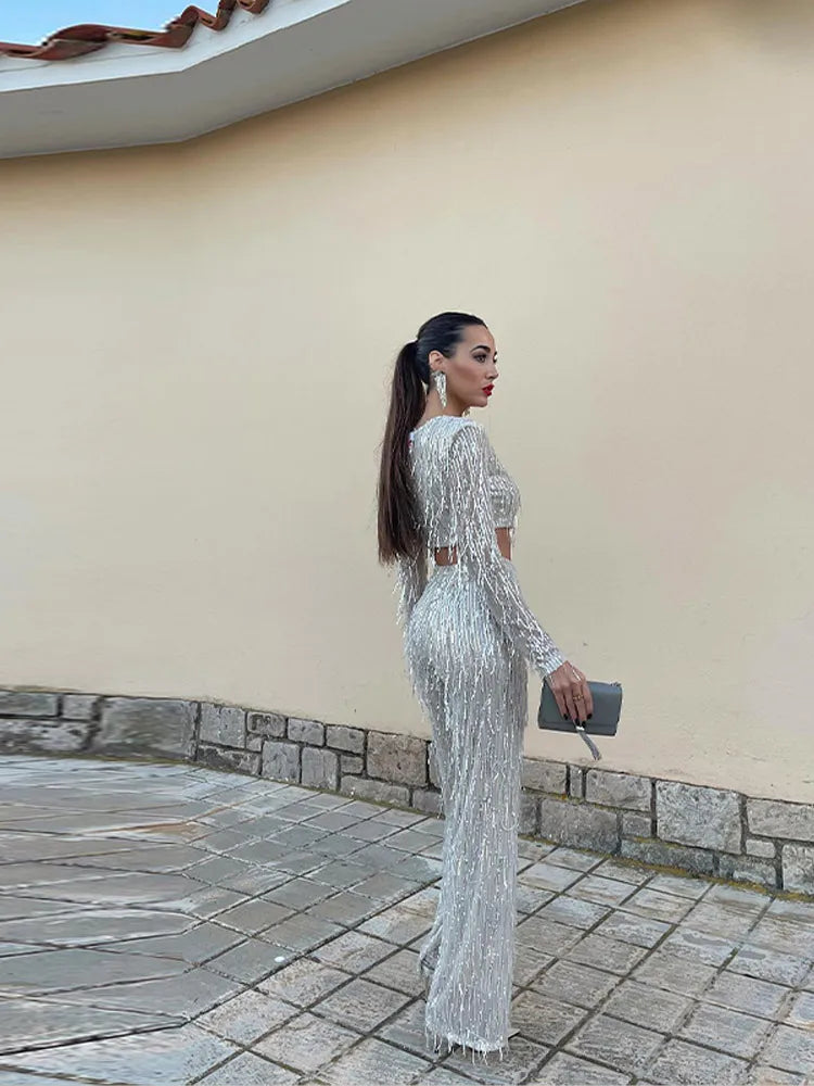 ELARA Damen Set – Pailletten Cropped Top und Rock, Komfortabel und Glamourös 4