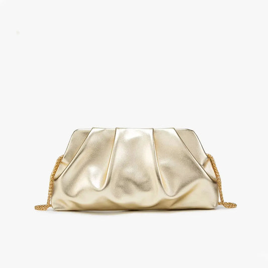 Elegante Geplooide Clutch aus PU-Leder mit Metallic-Finish und Abnehmbarer Kette 0