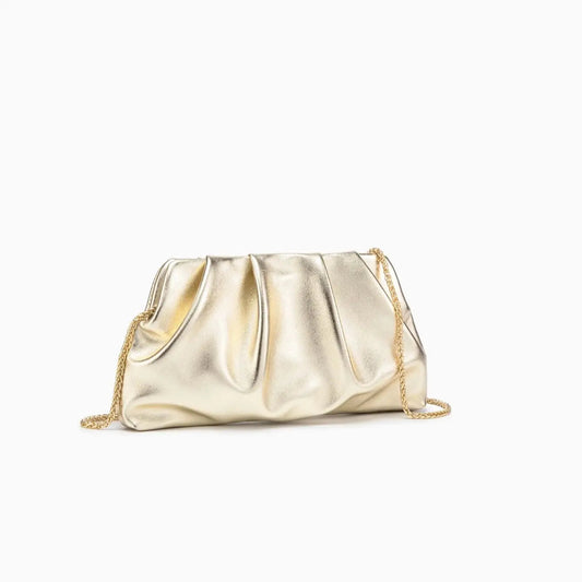Elegante Geplooide Clutch aus PU-Leder mit Metallic-Finish und Abnehmbarer Kette 1