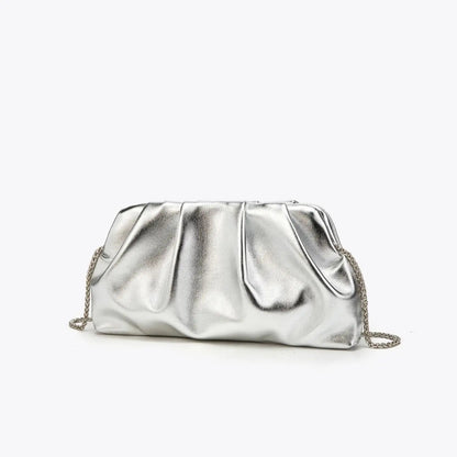 Elegante Geplooide Clutch aus PU-Leder mit Metallic-Finish und Abnehmbarer Kette 4