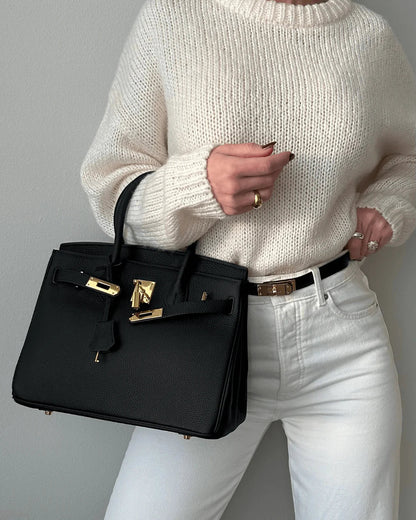 Elegante Handtasche Damen aus echtem Leder mit Goldenen Akzenten – Stilvolle, Geräumige Tasche für Alltag und Büro 2