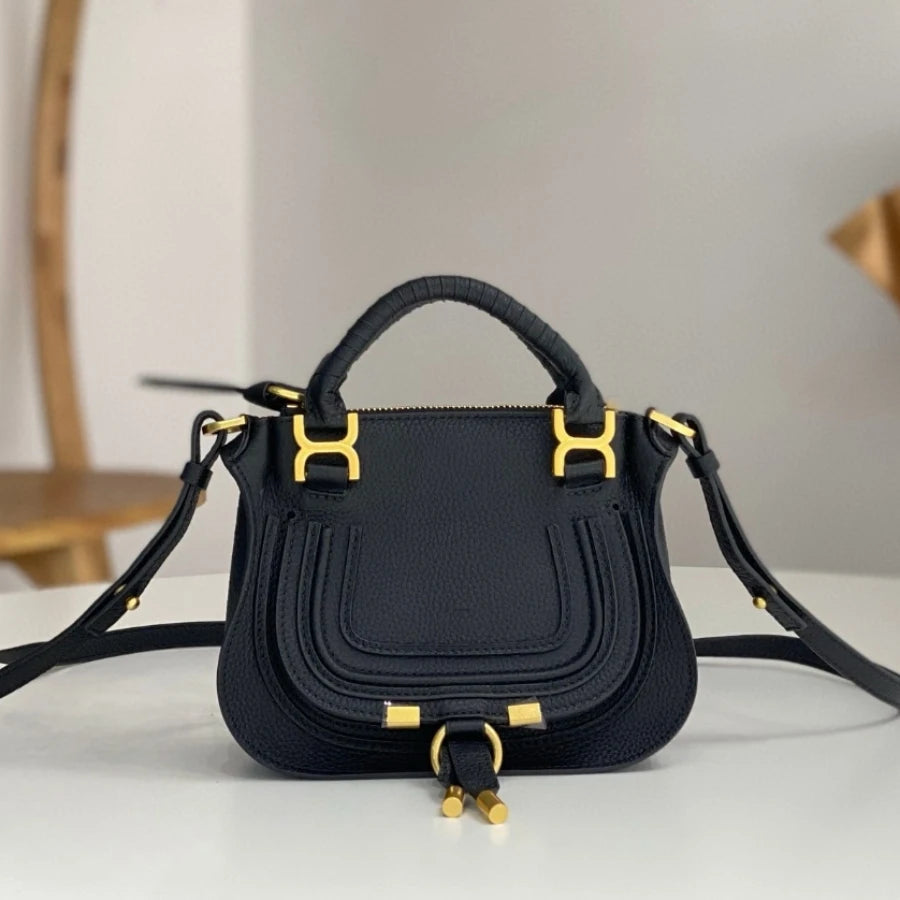Elegante Handtasche Damen mit Gebogenem Design und Goldenen Akzenten – Kompakt für Alltag und Wochenende aus Synthetischem Leder 2