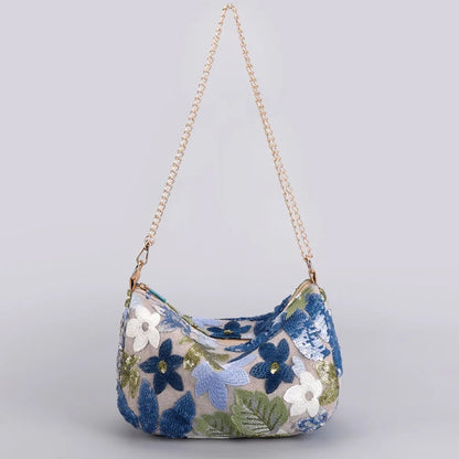 Elegante Schultertasche mit Blumenstickerei und Perlen – Ideal für Abende und Hochzeiten 0