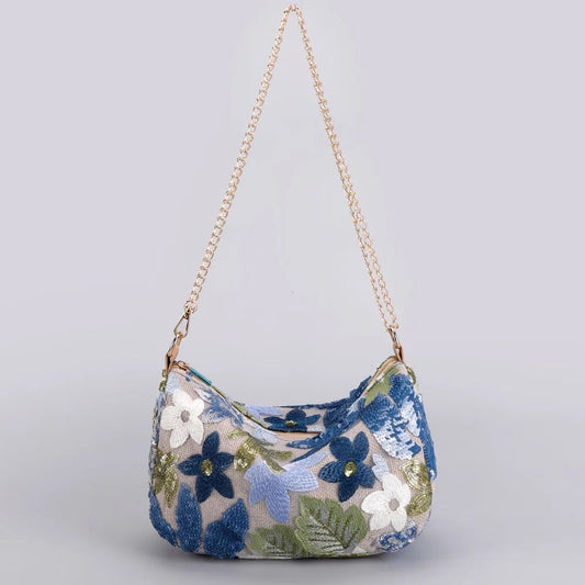 Elegante Schultertasche mit Blumenstickerei und Perlen – Ideal für Abende und Hochzeiten 0