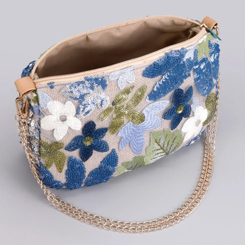 Elegante Schultertasche mit Blumenstickerei und Perlen – Ideal für Abende und Hochzeiten 1