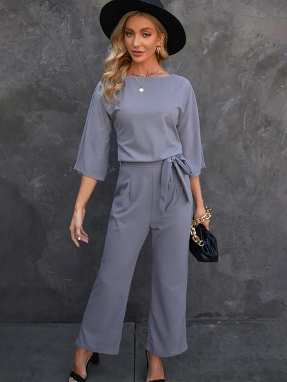 Alayna | Jumpsuit Damen Elegant Mit Breiten Beinen Und Elastischem Bund-5