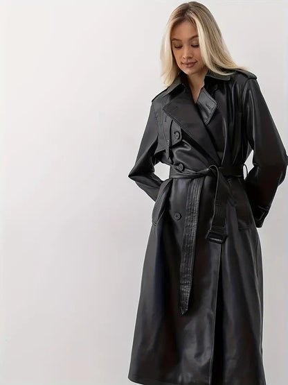 Eleganter Damen Trenchcoat – Hochwertiges Leder, Verstellbarer Gürtel 3