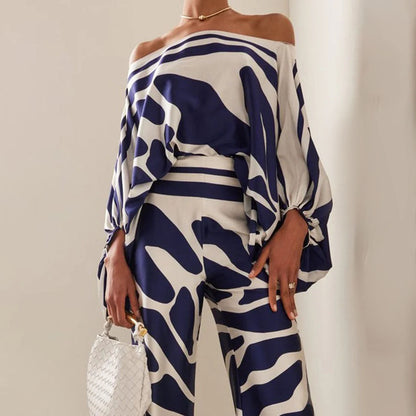 Elegantes Damen Set – Off-Shoulder Satin mit Einzigartigem Muster 7