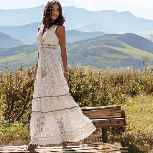 Elizabeth | Boho Maxi Kleid für Damen mit Spitzenakzenten - Perfekt für den Sommer 0