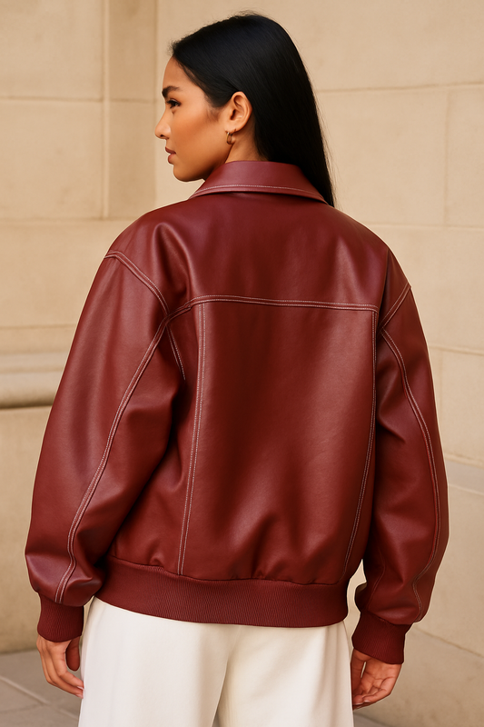 Ella | Oversized Rote Lederjacke 1