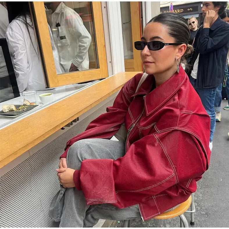 Ella | Oversized Rote Lederjacke 3