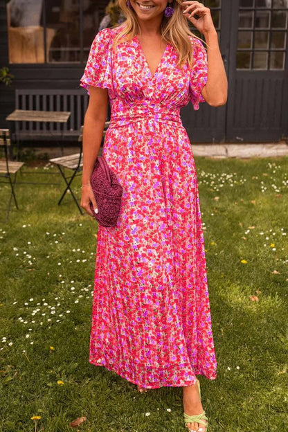 Erisha Maxi Kleid Damen – Fließendes Blumenmuster, Elegante Flattermouwen 1