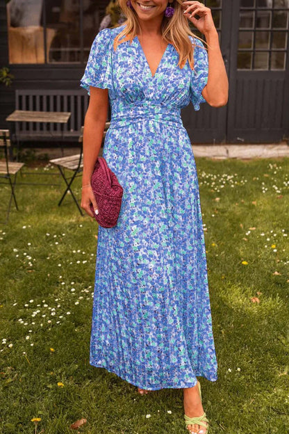 Erisha Maxi Kleid Damen – Fließendes Blumenmuster, Elegante Flattermouwen 2