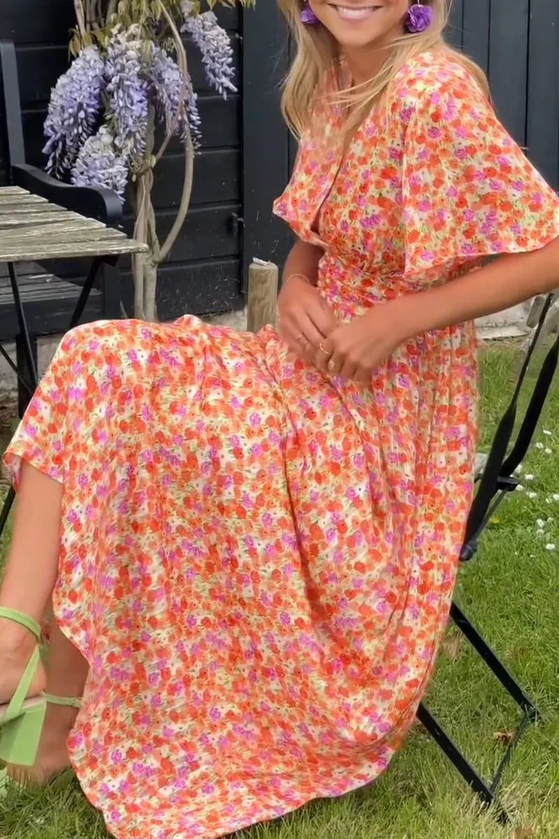 Erisha Maxi Kleid Damen – Fließendes Blumenmuster, Elegante Flattermouwen 4