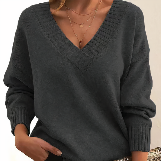 Erwyna V-Hals Damenpullover – Hochwertige Baumwolle, Zeitlose Eleganz 1