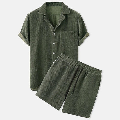 FERRAN | Herren Corduroy Set Für Den Sommer – Bequemes Männer Set Mit Kurzarmhemd Und Shorts 2