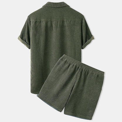 FERRAN | Herren Corduroy Set Für Den Sommer – Bequemes Männer Set Mit Kurzarmhemd Und Shorts 6