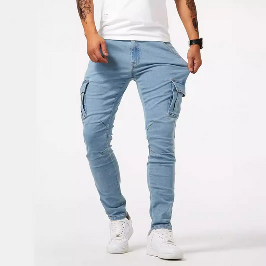 Herren Arbeitsjeans | Funktionale Slim-Fit Jeans Mit Mehreren Taschen In Hellblau, Grau Und Schwarz 1