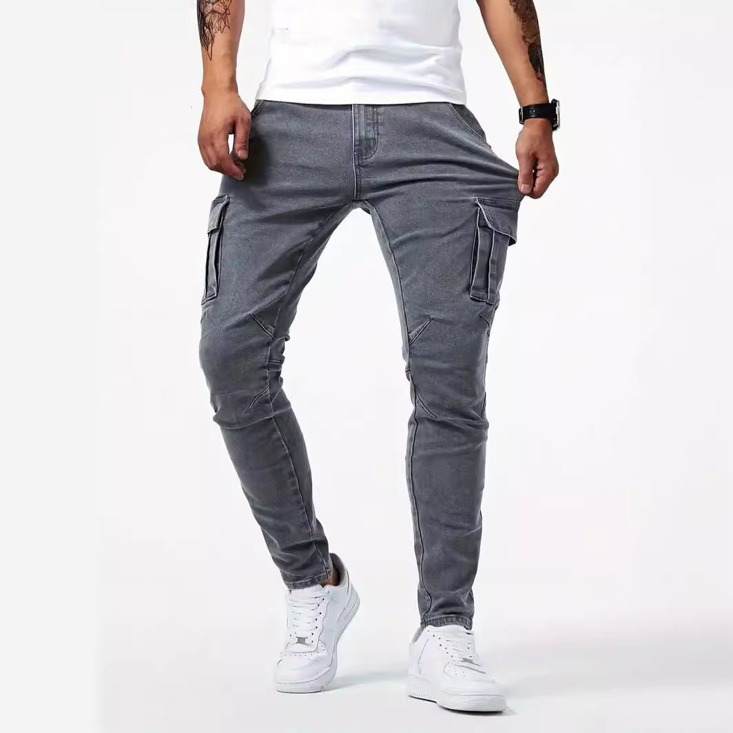 Herren Arbeitsjeans | Funktionale Slim-Fit Jeans Mit Mehreren Taschen In Hellblau, Grau Und Schwarz 2