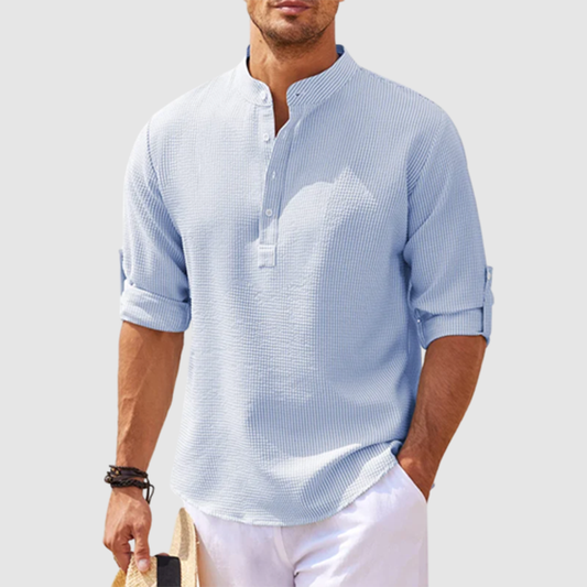 Herren | Leinen Henley Hemd Langarm für Stil und Komfort 0