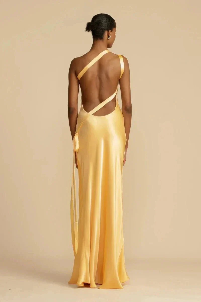 Indira | Ein-Schulter Satin Abendkleid 7