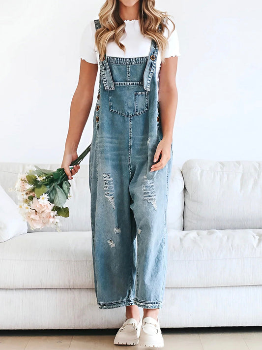 JANNIKE Damen Latzhose – Lockere Passform, 85% Baumwolle, Vintage-Jeans-Latzhose 0
