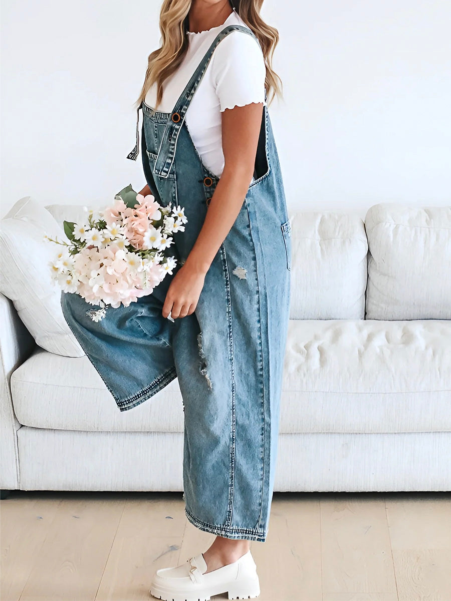 JANNIKE Damen Latzhose – Lockere Passform, 85% Baumwolle, Vintage-Jeans-Latzhose 3