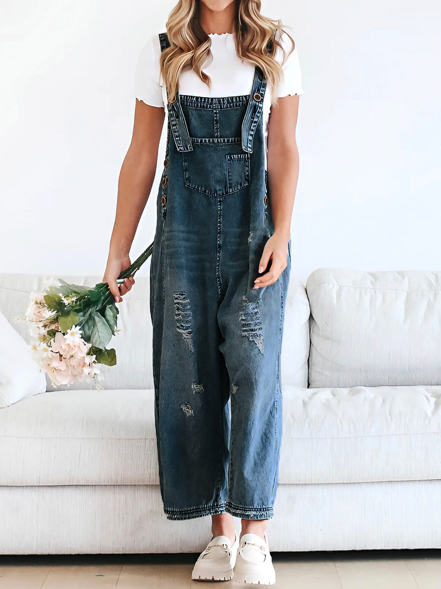 JANNIKE Damen Latzhose – Lockere Passform, 85% Baumwolle, Vintage-Jeans-Latzhose 6