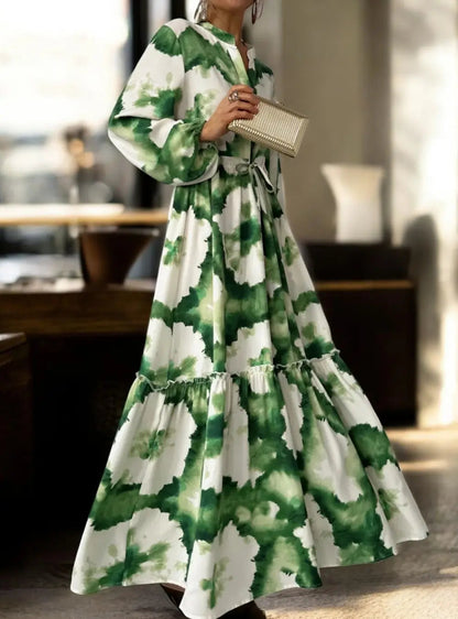 Janice | Elegantes Maxikleid Langarm mit Verstellbarer Taille und Blumenprint für Damen 0