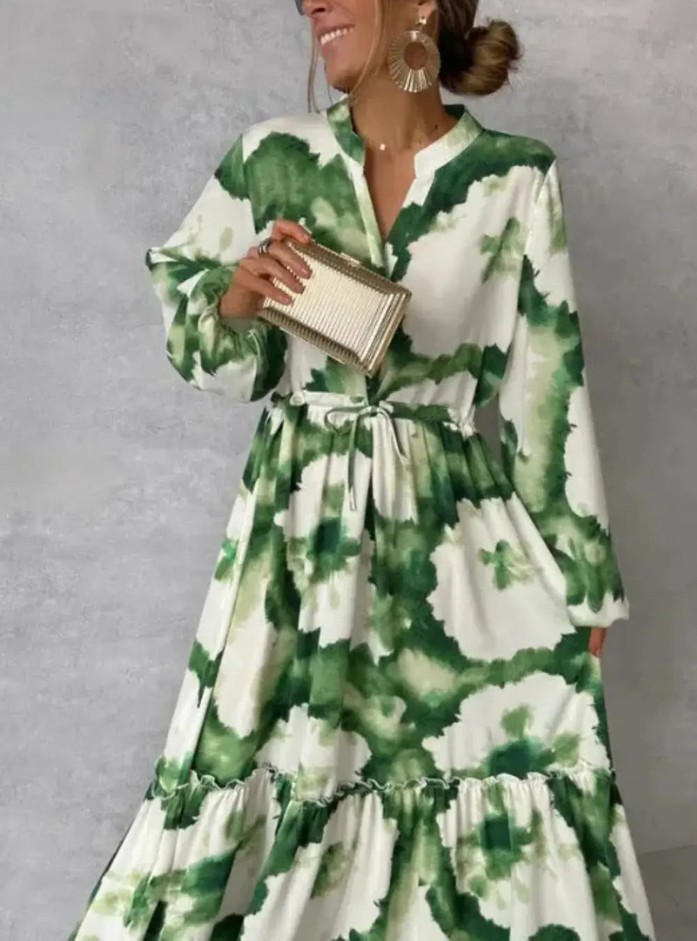 Janice | Elegantes Maxikleid Langarm mit Verstellbarer Taille und Blumenprint für Damen 1