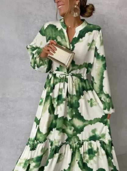 Janice | Elegantes Maxikleid Langarm mit Verstellbarer Taille und Blumenprint für Damen 1
