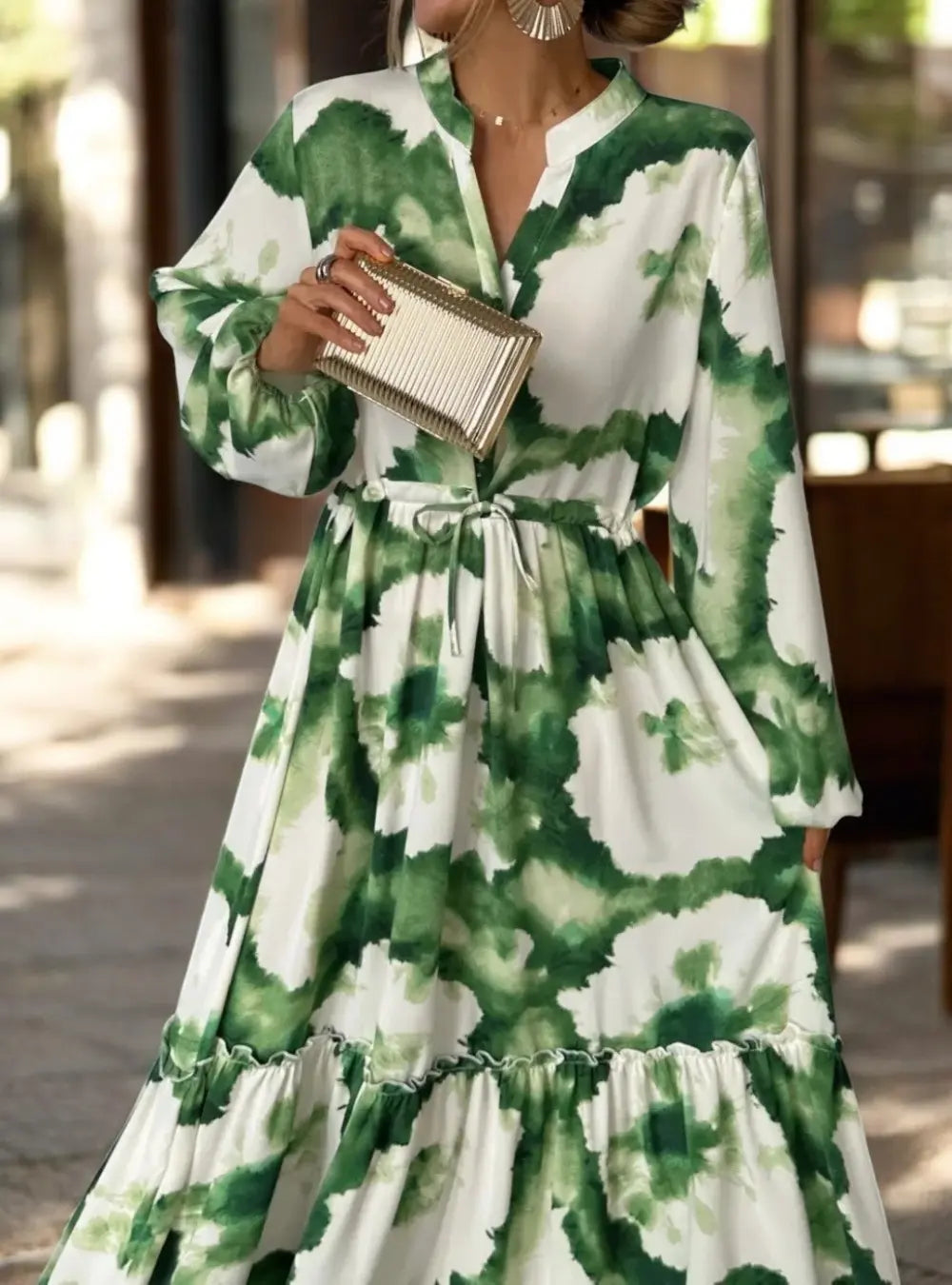 Janice | Elegantes Maxikleid Langarm mit Verstellbarer Taille und Blumenprint für Damen 2