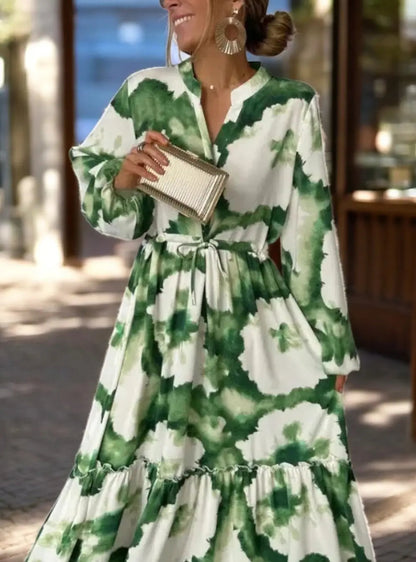 Janice | Elegantes Maxikleid Langarm mit Verstellbarer Taille und Blumenprint für Damen 4