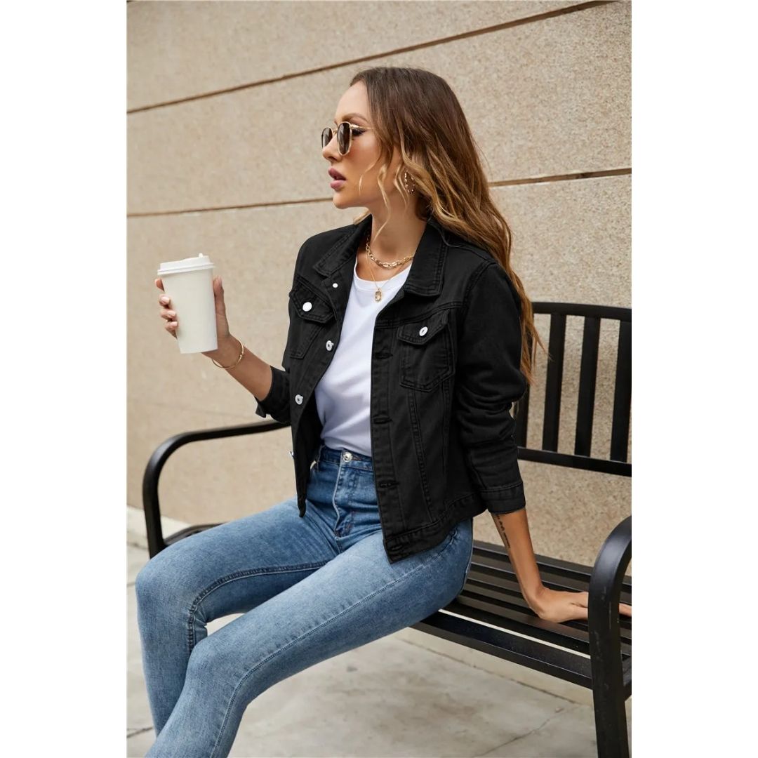 Jolanda Damen Jeansjacke – Kurz, Mit Knopfdetails 5