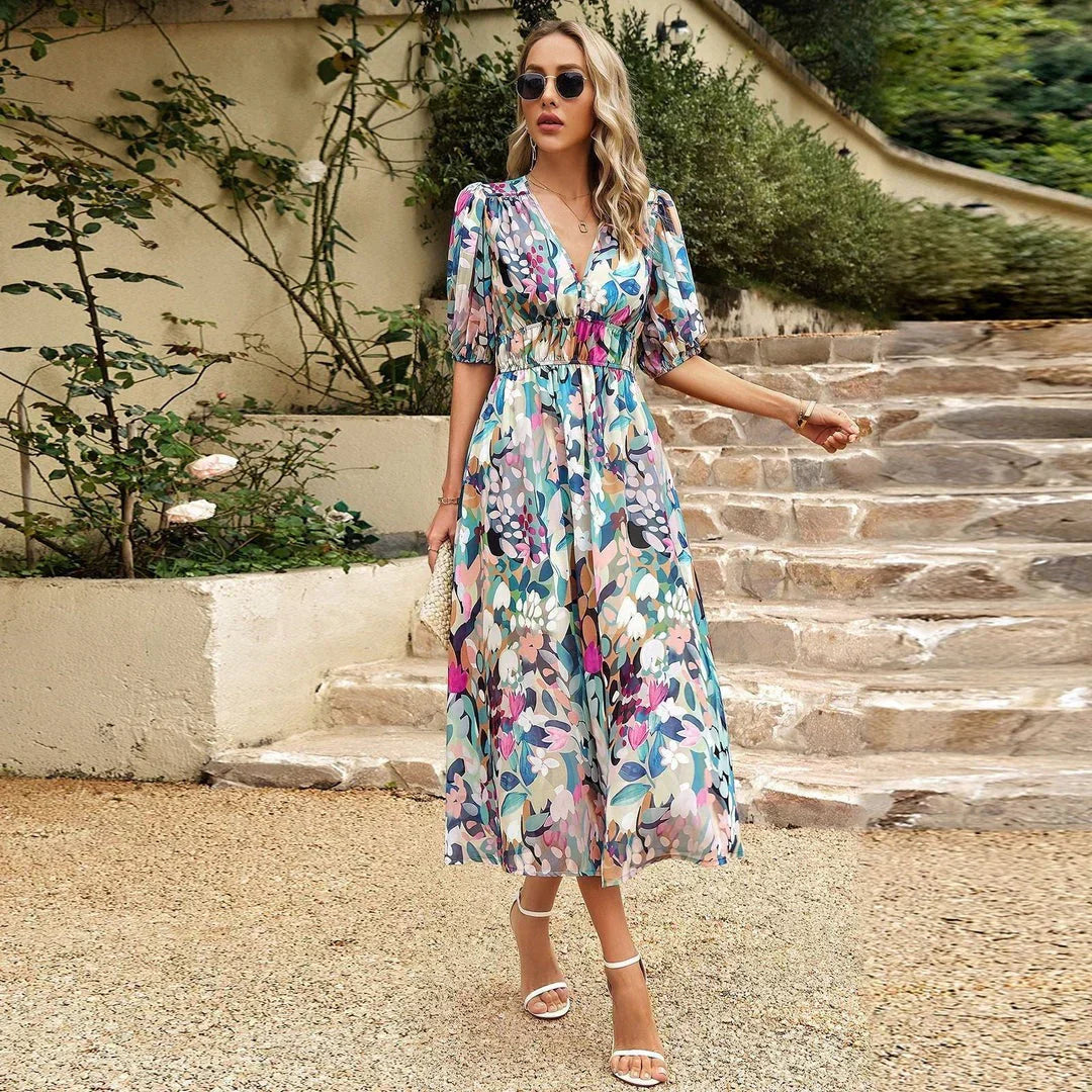 Josephine | Festliches Damenkleid Mit Blumenprint Und V-Hals Für Hochzeitsgast 4