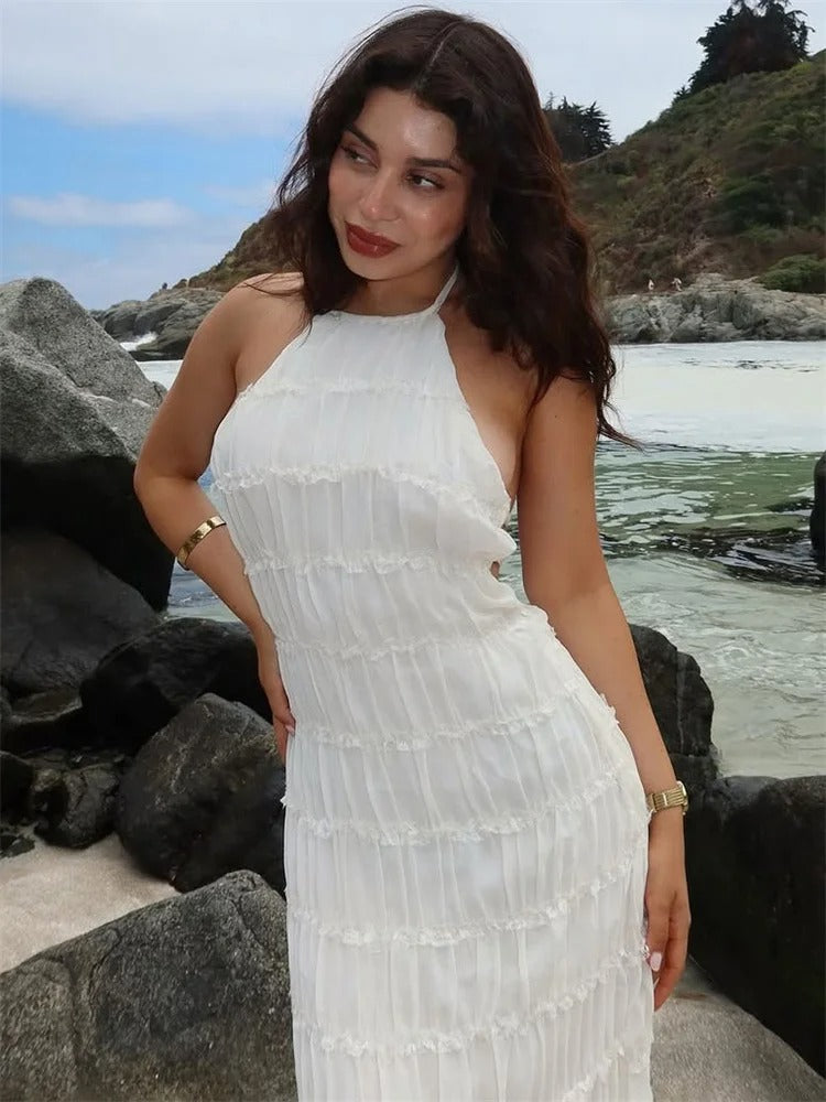 Jovanka Maxikleid Damen – Elegantes Halterneck, Fließend und Leicht, Ideal für Hochzeitsgast 9