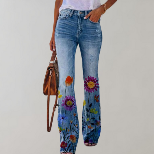 Kjellfrid Damen Flare Jeans – Lebendige Prints, Bequem 0