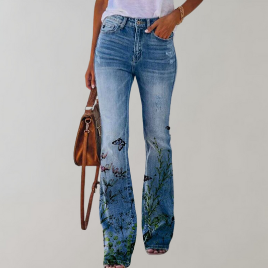 Kjellfrid Damen Flare Jeans – Lebendige Prints, Bequem 1