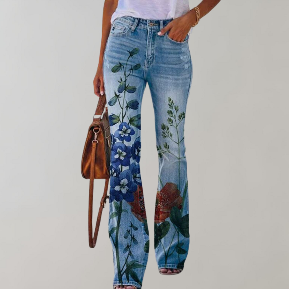 Kjellfrid Damen Flare Jeans – Lebendige Prints, Bequem 2