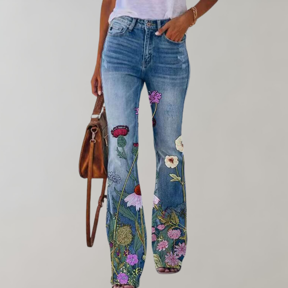 Kjellfrid Damen Flare Jeans – Lebendige Prints, Bequem 3
