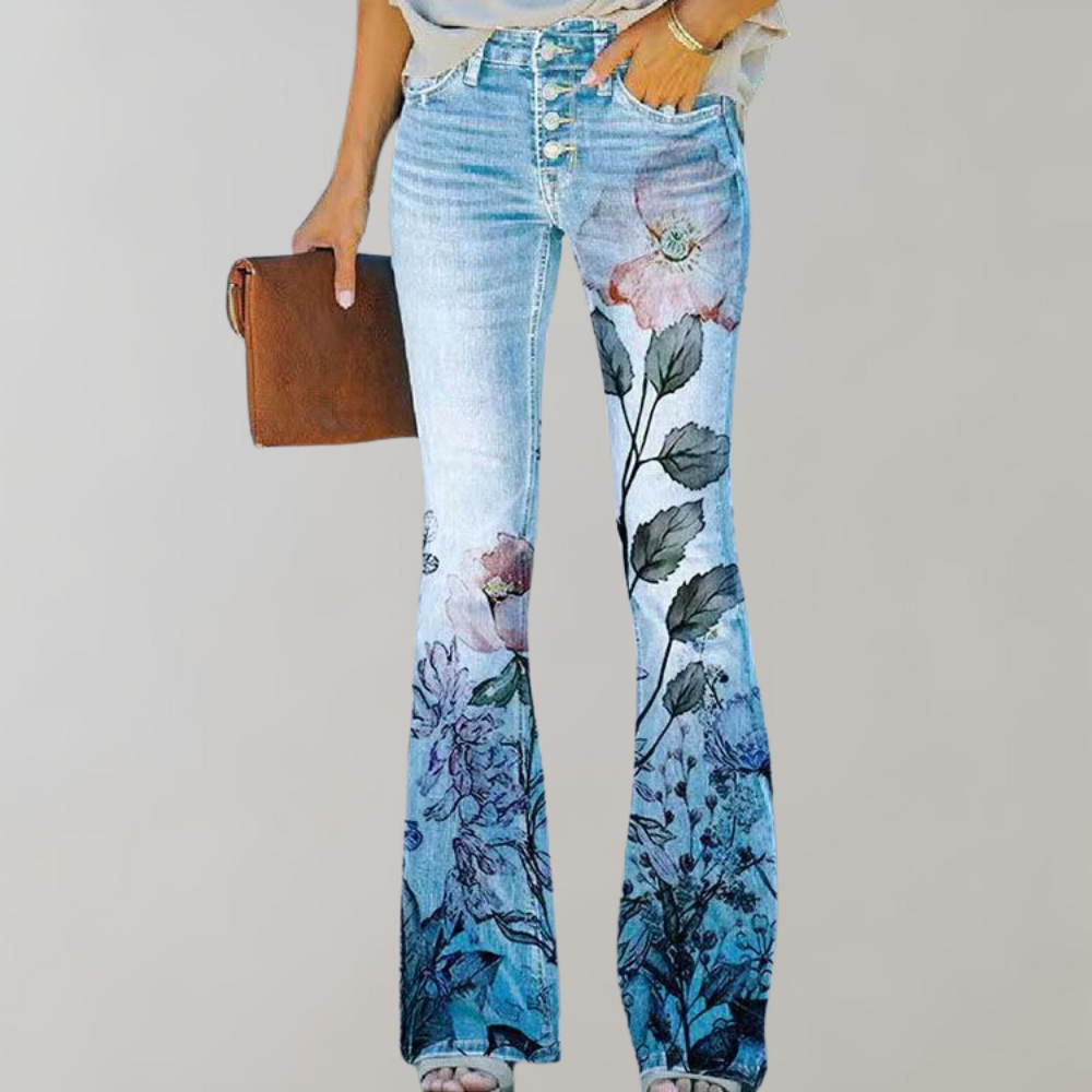 Kjellfrid Damen Flare Jeans – Lebendige Prints, Bequem 4