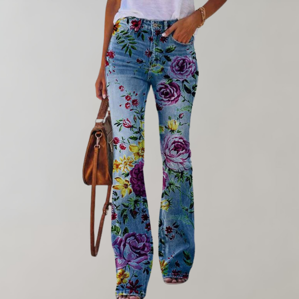 Kjellfrid Damen Flare Jeans – Lebendige Prints, Bequem 5