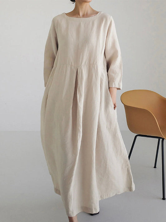 LELI Damen Sommerkleid – 100% Leinen, Elegante Maxi-Form mit Seitentaschen 0