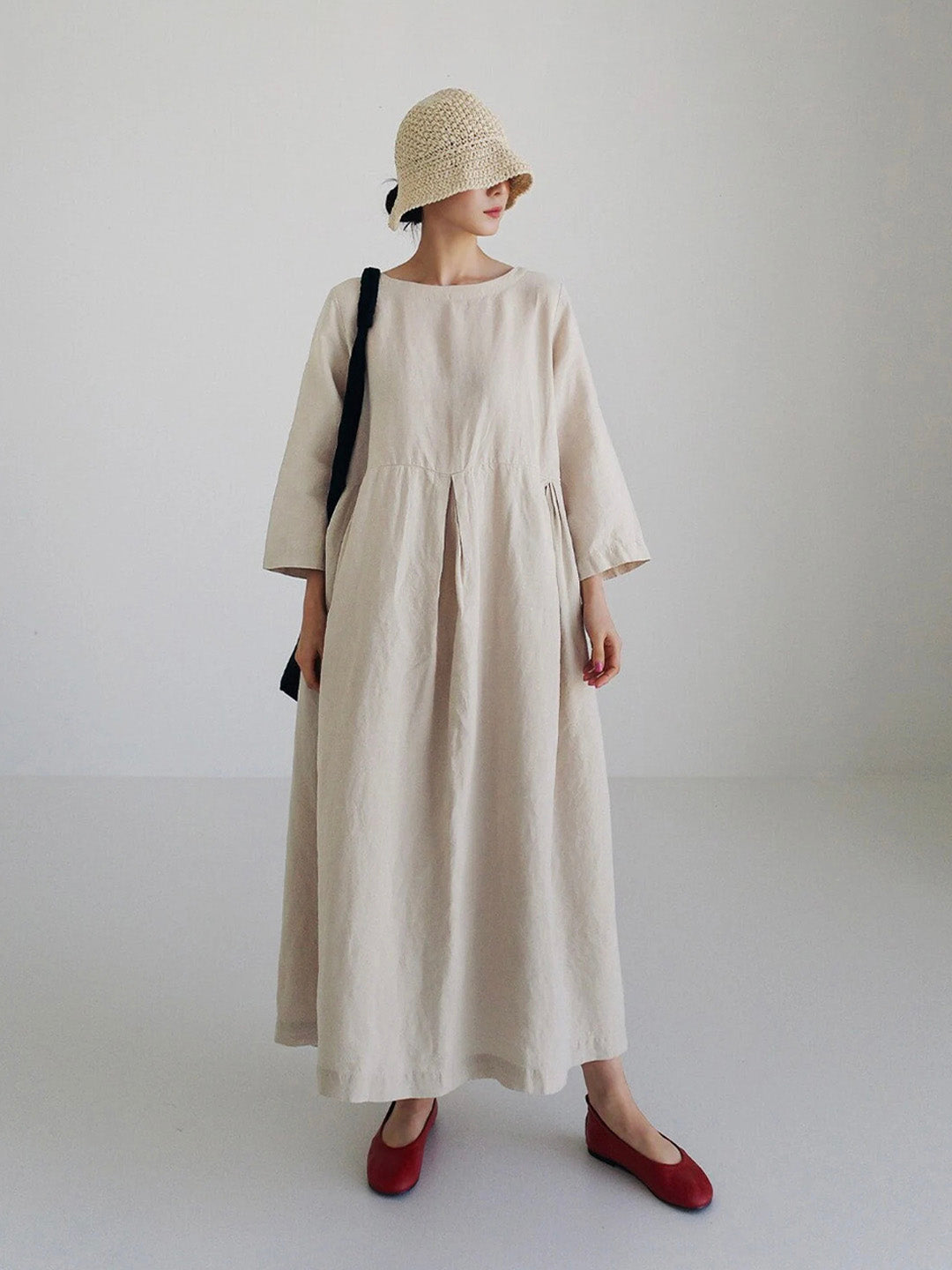 LELI Damen Sommerkleid – 100% Leinen, Elegante Maxi-Form mit Seitentaschen 1
