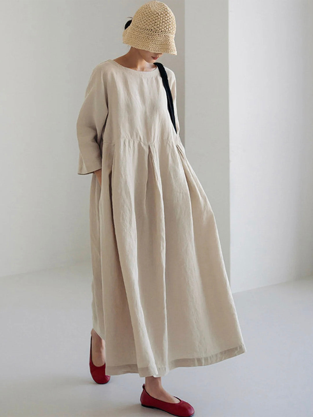 LELI Damen Sommerkleid – 100% Leinen, Elegante Maxi-Form mit Seitentaschen 2