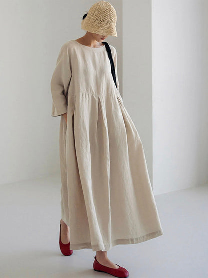 LELI Damen Sommerkleid – 100% Leinen, Elegante Maxi-Form mit Seitentaschen 2